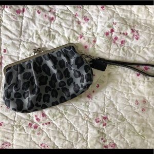 Coach Satin Leopard Print Wristlet Snap Top Gray
